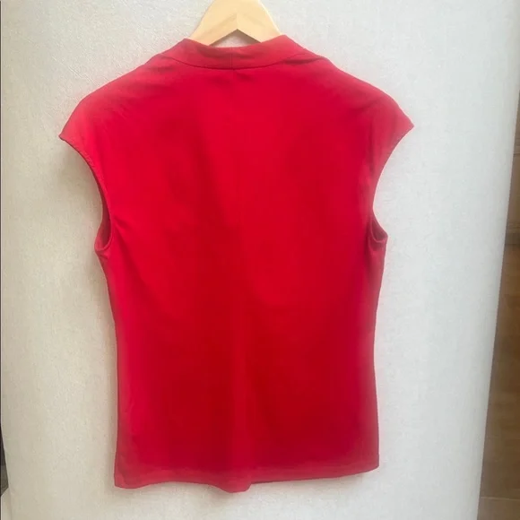 Lafayette 148 New York V-Neck Cap Sleeve Blouse in Red - Picture 2 of 6